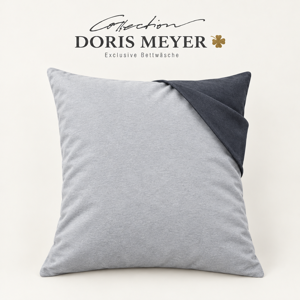 Doris Meyer Interlock-Jersey Wende-Kissenbezug 80 × 80 cm in Silber mit anthrazitfarbener Rückseite