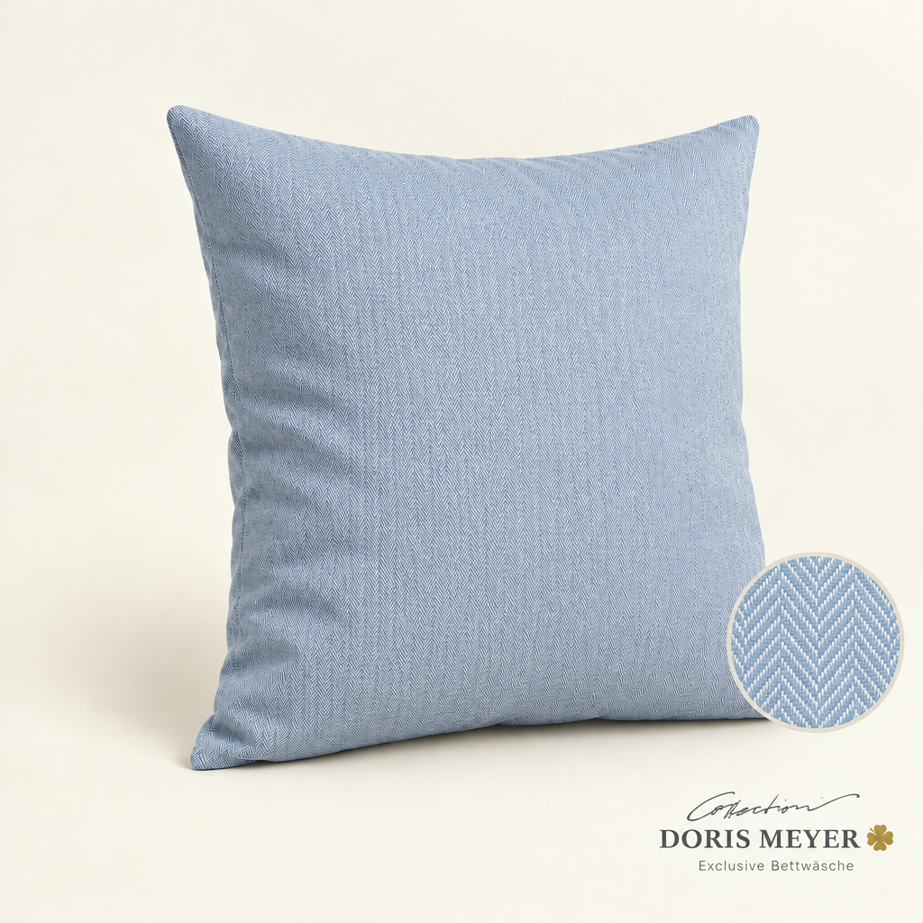 Doris Meyer Interlock-Jersey Kissenbezug Fischgrät Blau 80 × 80 cm mit runder Stoffdetailansicht