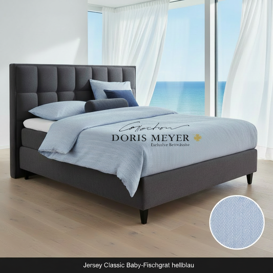 Doris Meyer Interlock Jersey Bettwäsche Kalli 4008 bleu Fischgrät