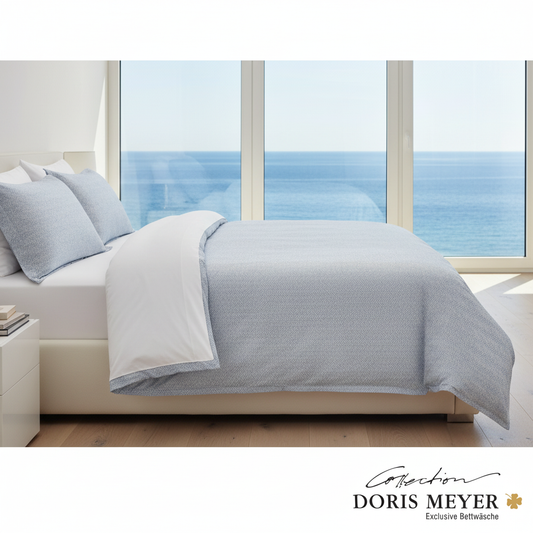 Doris Meyer Interlock Jersey Bettwäsche Fischgrät bleu-Rückseite weiß UNI