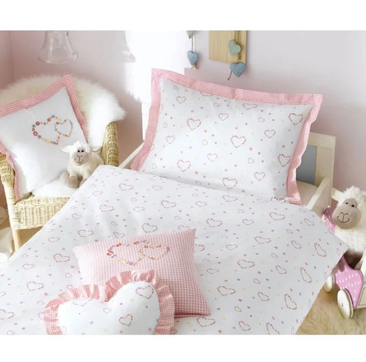 Lorena Mako Satin Kinderbettwäsche Lilly Herzen Rosa