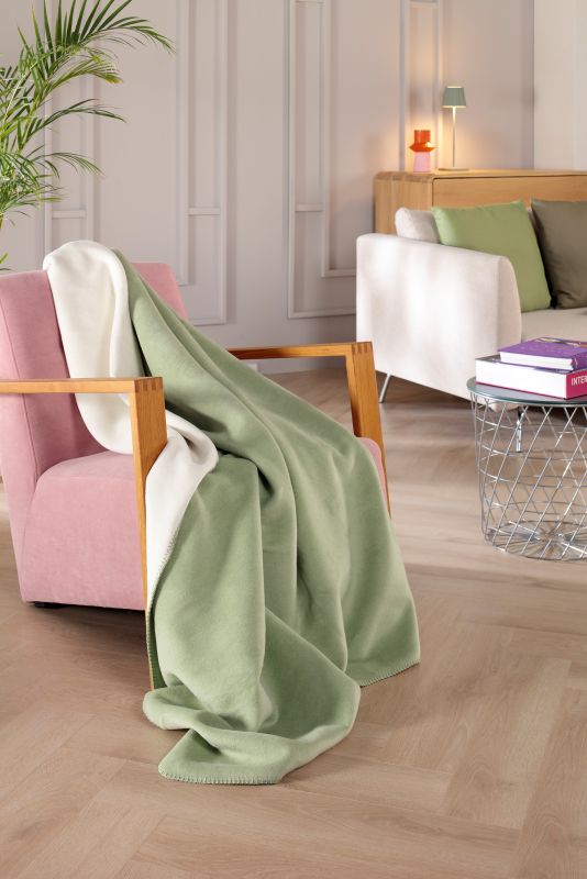 Biederlack Wohn- und Kuscheldecke"Double Face",mint-ecru, 150x200 cm