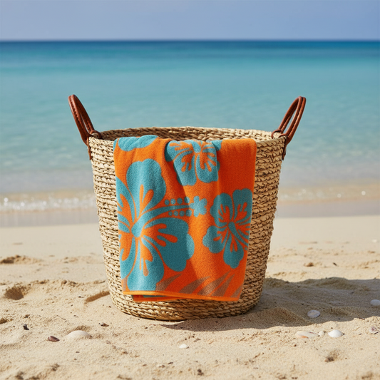 Stuco Strandtuch Strandtüch Palm Hibiskus türkis orange 90x170 cm