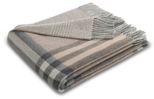 Biederlack Kaschmir-Plaid "Twin Check" Beige,Grau 150x200 cm