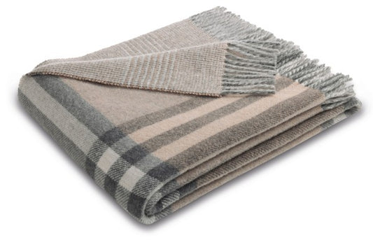 Biederlack Kaschmir-Plaid "Twin Check" Beige,Grau 150x200 cm