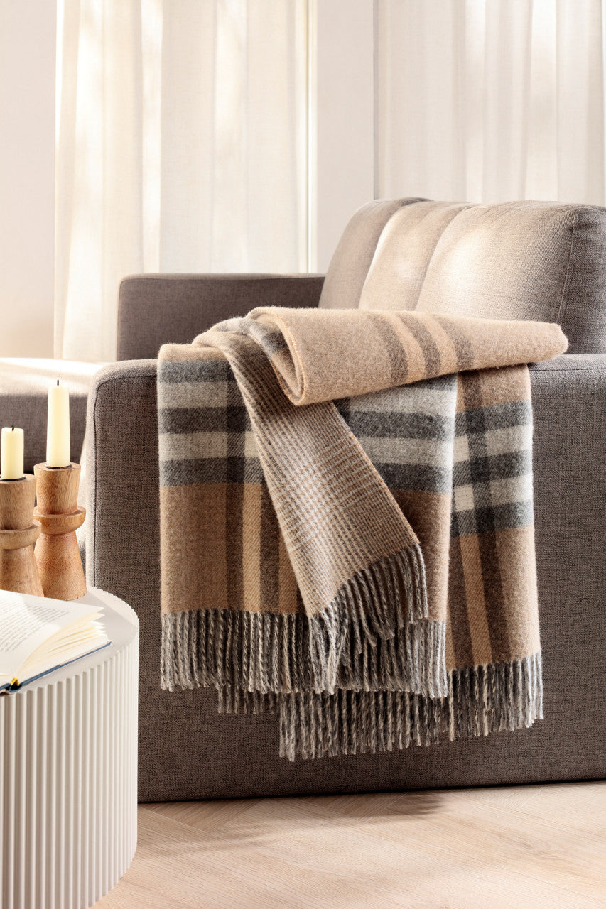 Biederlack Kaschmir-Plaid "Twin Check" Beige,Grau 150x200 cm