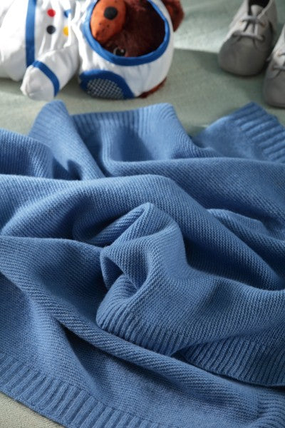 Biederlack Babydecke "Wool Knit" Blue, 100% Wolle, 75x100 cm
